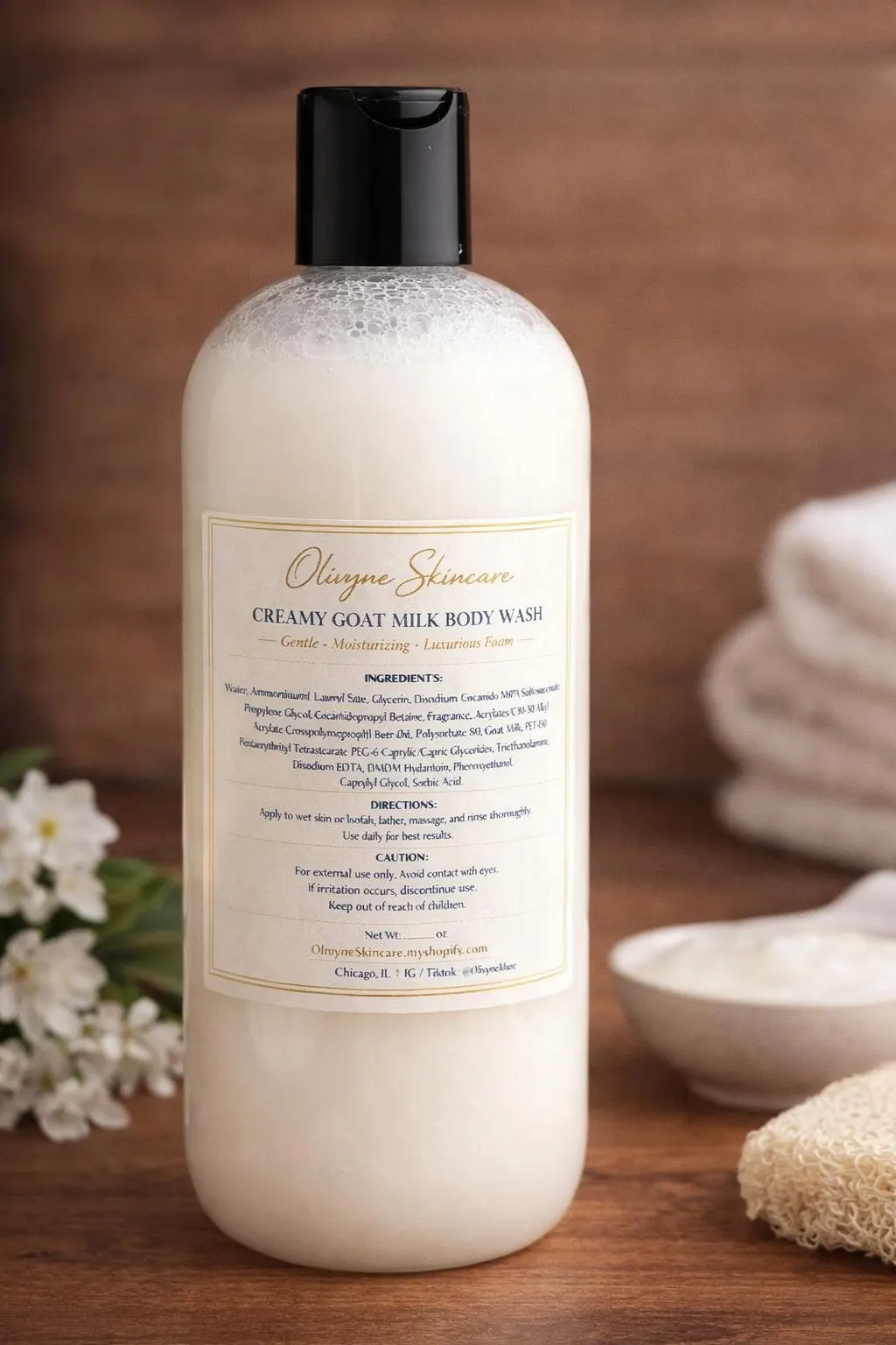 Creamy Goat Milk Body Wash – Gentle, Moisturizing, Luxurious Foam